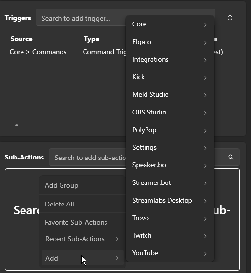 Sub Actions Context Menu